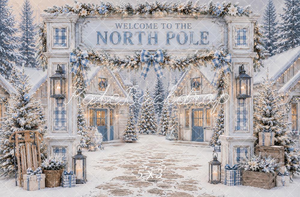 Kate Christmas North Pole Welcome Sign Snowy Village Printed Backdrop Designed by Ashley Paul