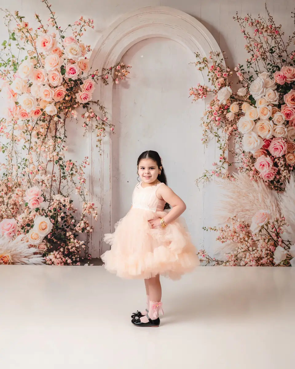 Kate Spring Boho Soft Pink Floral Arch Backdrop Designed by Emetselch