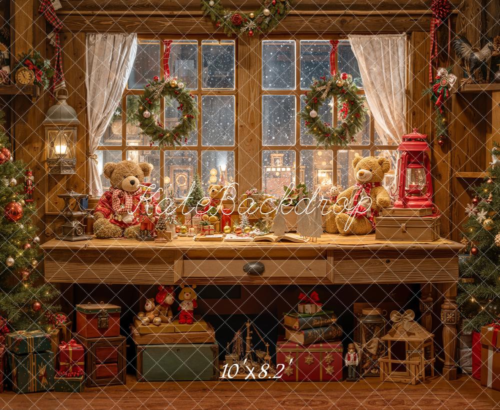 Kate Christmas Toys Room Teddy Bear Gift Window Trees Backdrop Designed by Emetselch
