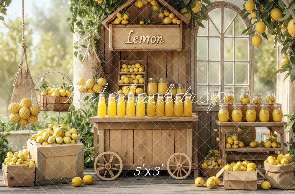 Kate Summer Wooden Lemonade Stand Lemons Juice Crates Printed Backdrop Designed by Emetselch