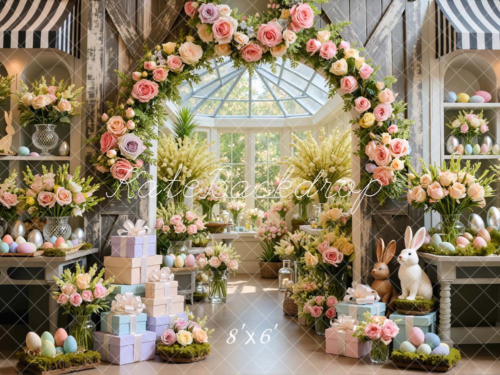 Kate Easter Bunny Flower Arch Pastel Eggs Printed Backdrop Designed by Mini MakeBelieve