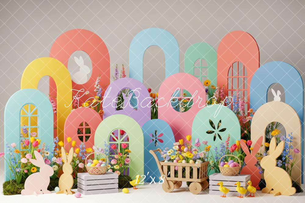 Kate Easter Bunny Pastel Flower Arch Eggs Printed Backdrop Designed by Patty Roberts