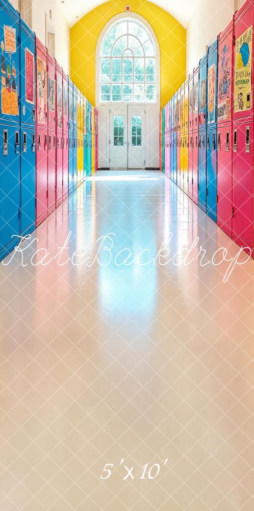 Kate Sweep Back to School Colorful Lockers Hallway Printed Backdrop Designed by Emetselch