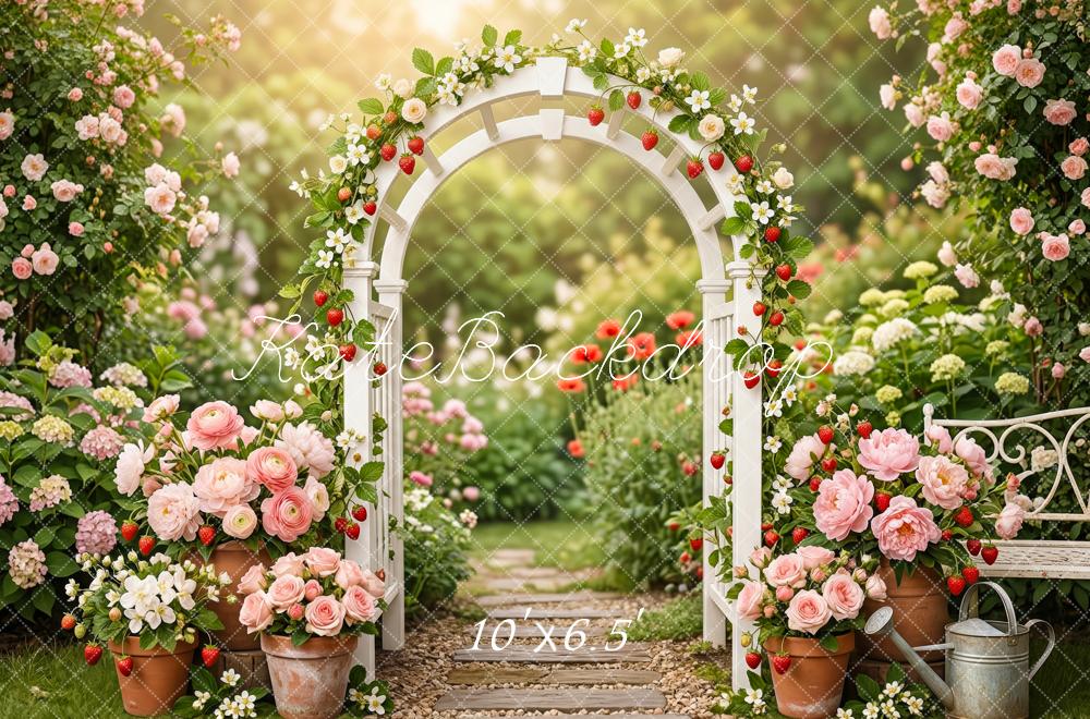 Kate Flower Arch Strawberry Rose Garden Printed Backdrop Designed by Patty Roberts