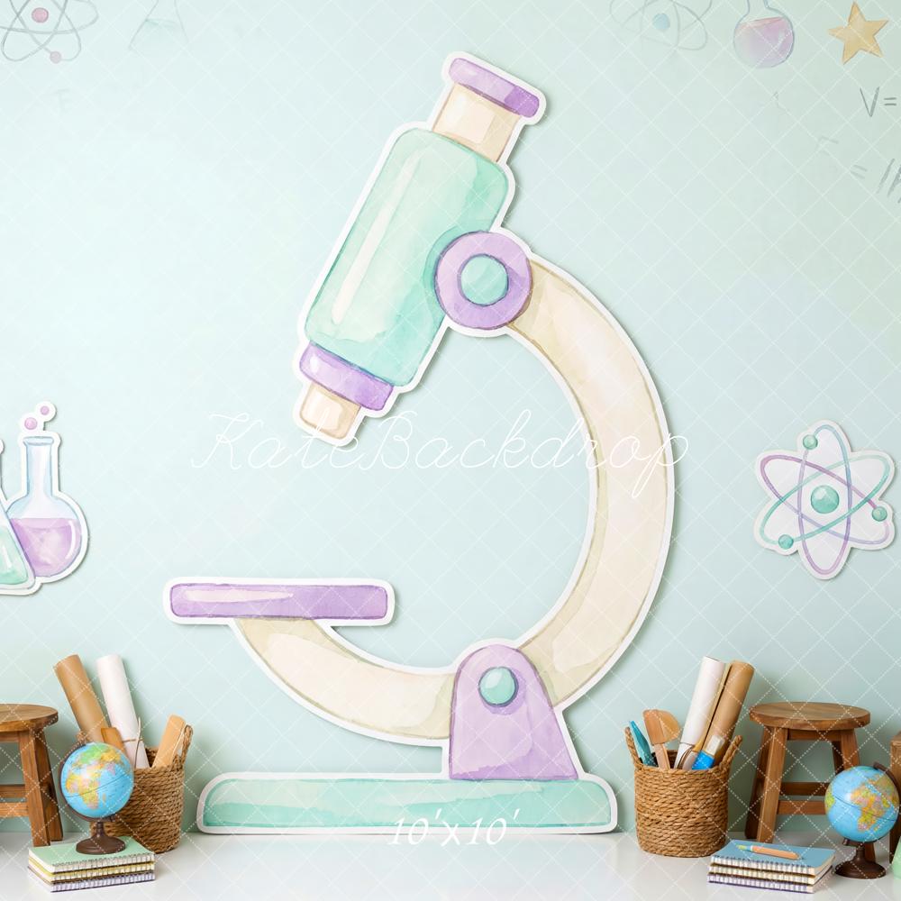 Kate Back to School Science Microscope Pastel Blue Printed Backdrop Designed by Patty Roberts