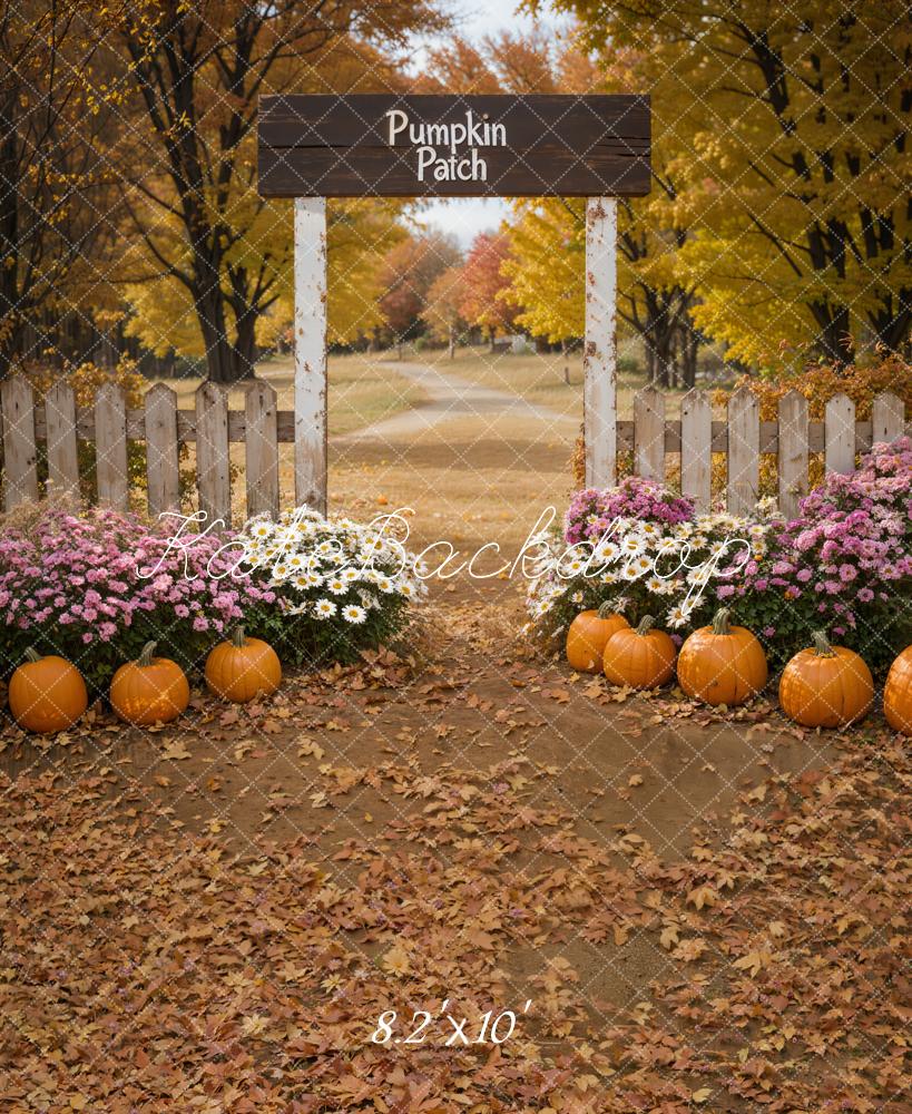 Kate Fall Pumpkin Patch Floral Fence Backdrop Designed by Emetselch