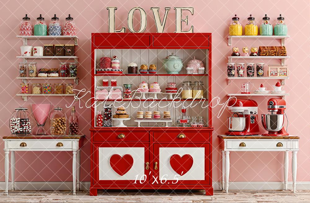 Kate Valentine's Day Red Cabinet Heart Candy Bar Shelves Backdrop Designed by Emetselch