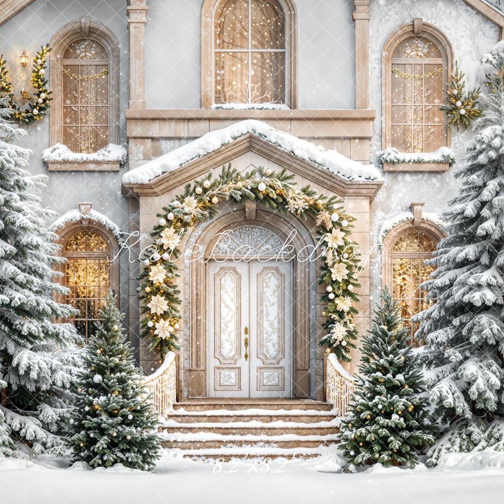 Kate Christmas Tree Snowy Mansion Garland Backdrop Designed by Emetselch
