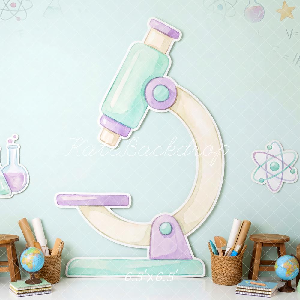 Kate Back to School Science Microscope Pastel Blue Printed Backdrop Designed by Patty Roberts