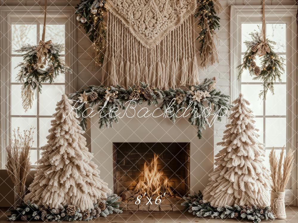KBPA 2025 Kate Christmas Tree Boho Fireplace White Backdrop Designed by Emetselch