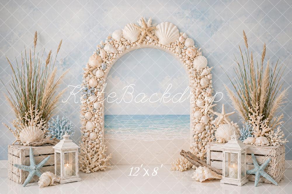 Kate Beach Shell Flower Arch Ocean Printed Backdrop Designed by Caitlin Lynch