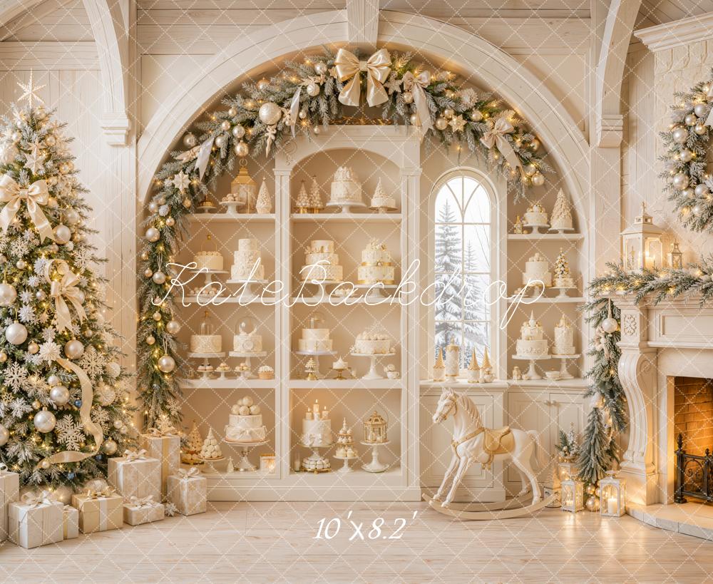Kate Christmas Tree White Vintage Arch Fireplace Cabinet Cake Printed Backdrop Designed by Emetselch