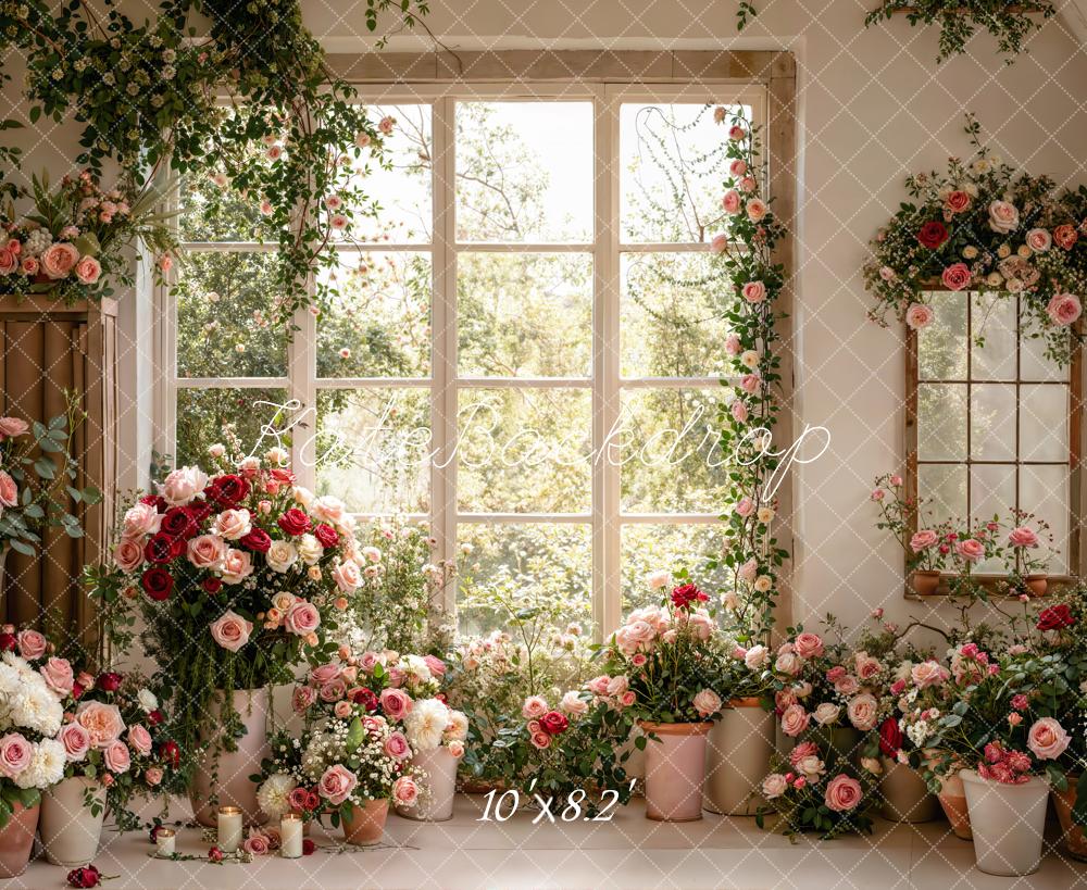 Kate Valentines Spring Flower Arch Pink Roses Window Backdrop Designed by Emetselch
