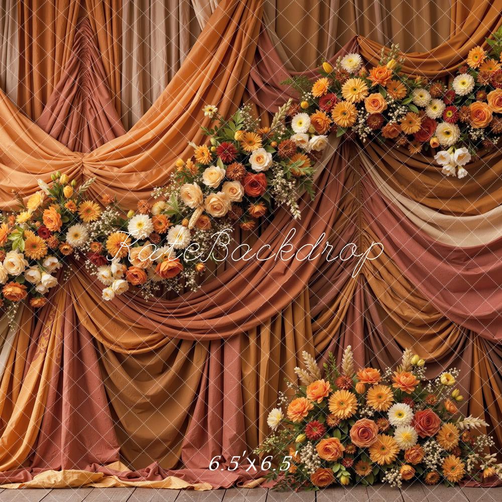 Kate Fall Floral Drapes Dark Orange Printed Backdrop Designed by Mini MakeBelieve