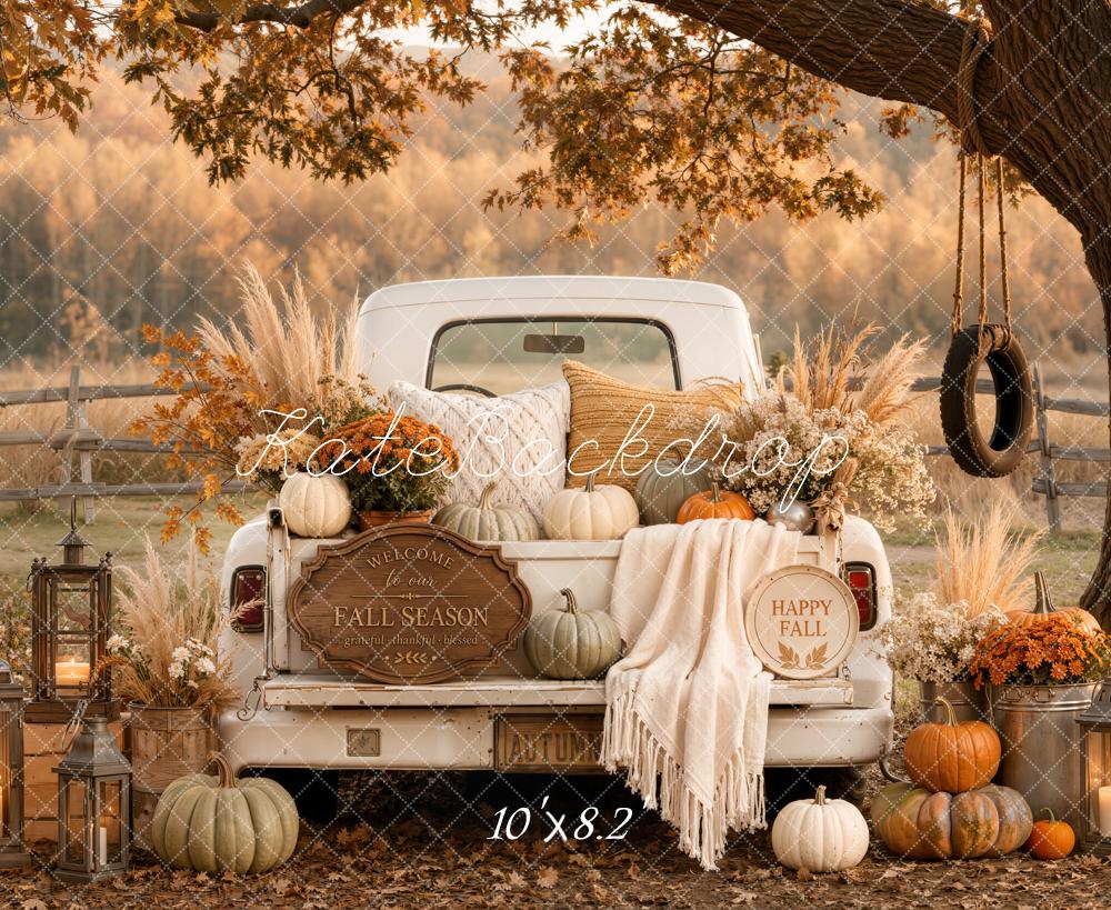 Kate Fall Vintage Truck Pumpkin Cozy Blanket Tree Swing Printed Backdrop Designed by Emetselch