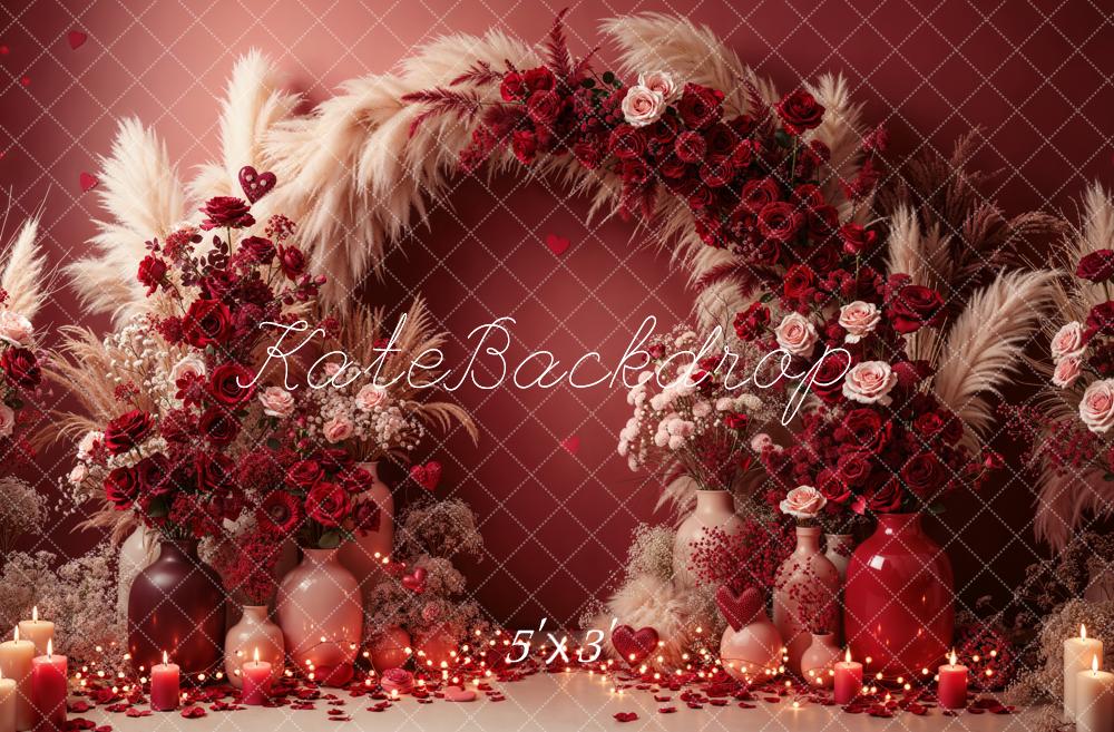 Kate Valentine's Day Flower Arch Red Roses Candles Backdrop Designed by Emetselch