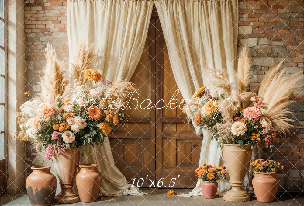 Kate Boho Floral Rustic Curtain Wedding Backdrop Designed by Emetselch