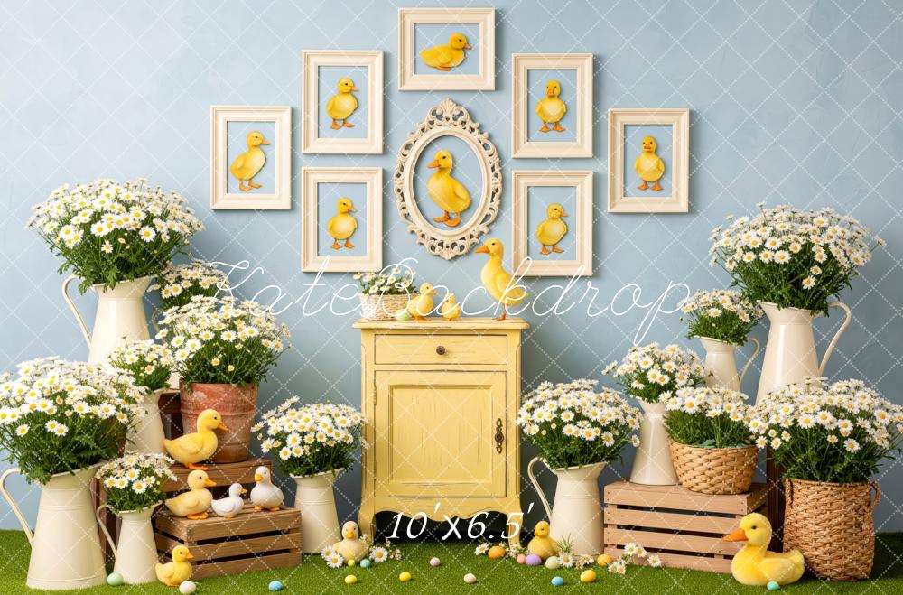 Kate Easter Ducklings Yellow Cabinet Daisies Crates Backdrop Designed by Patty Roberts
