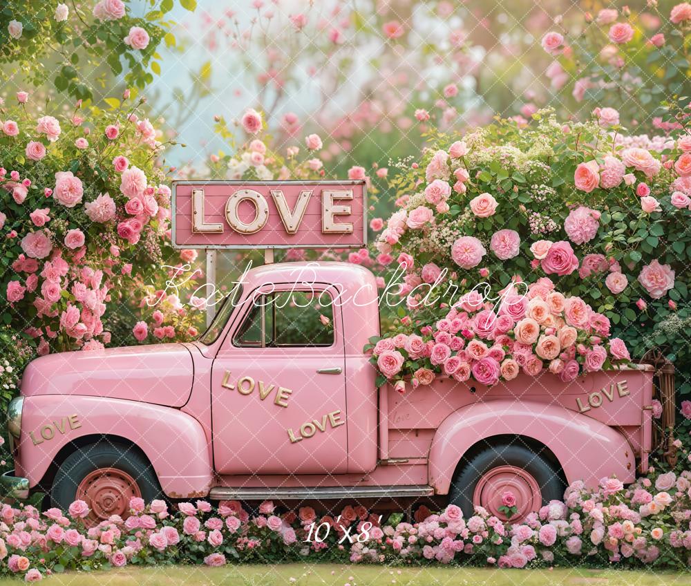 Valentine Pink Truck Love Roses Foto Achtergrond Designed by Emetselch