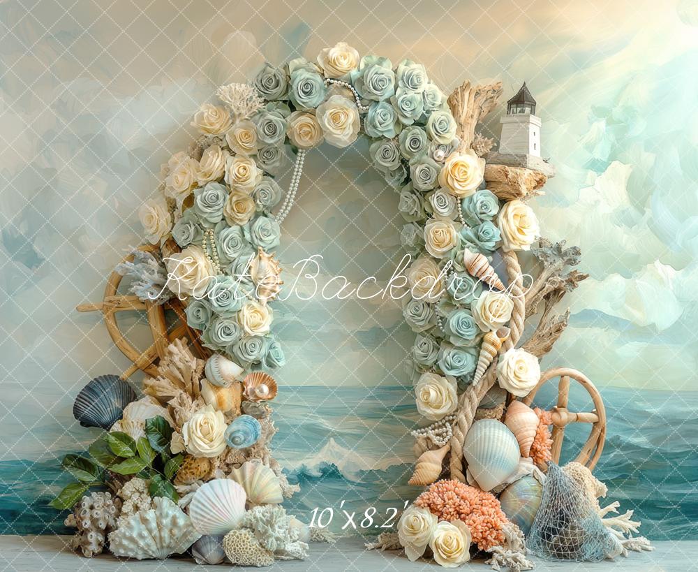 Kate Beach Mermaid Flower Arch Seashells Nautical Backdrop Designed by Mini MakeBelieve