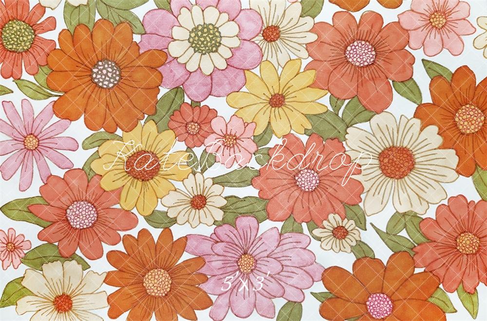 Fondo retro de flores rosa, naranja y amarillo diseñado por Mandy Ringe Photography