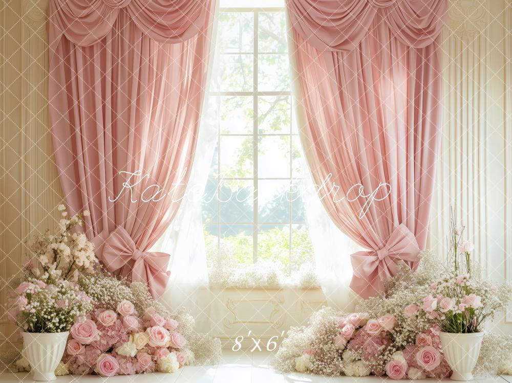 Cortina de Ventana Floral Rosa Romántica Diseñada por Patty Roberts