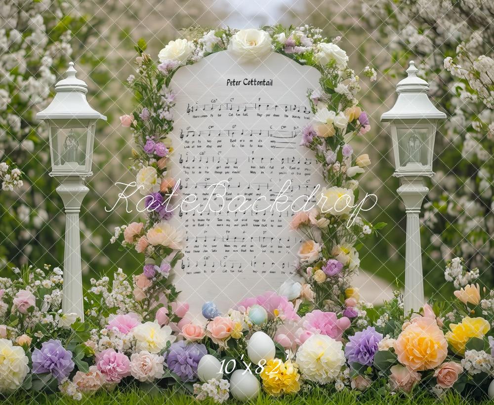 Fondo de Partitura Musical Floral de Conejo de Pascua Diseñado por Mini MakeBelieve