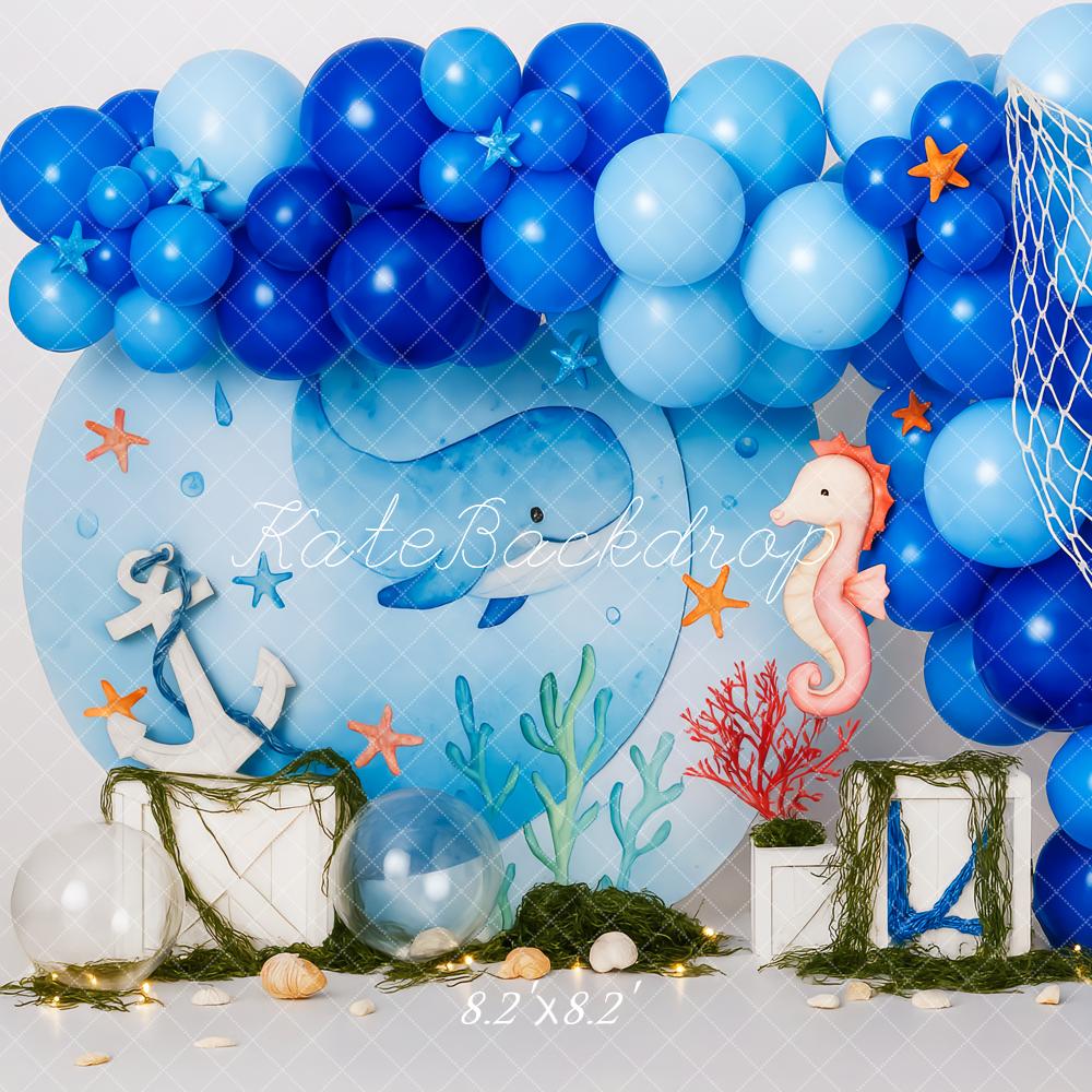 Kate Cake Smash Underwater Nautical Balloon Backdrop Designed by Patty Roberts