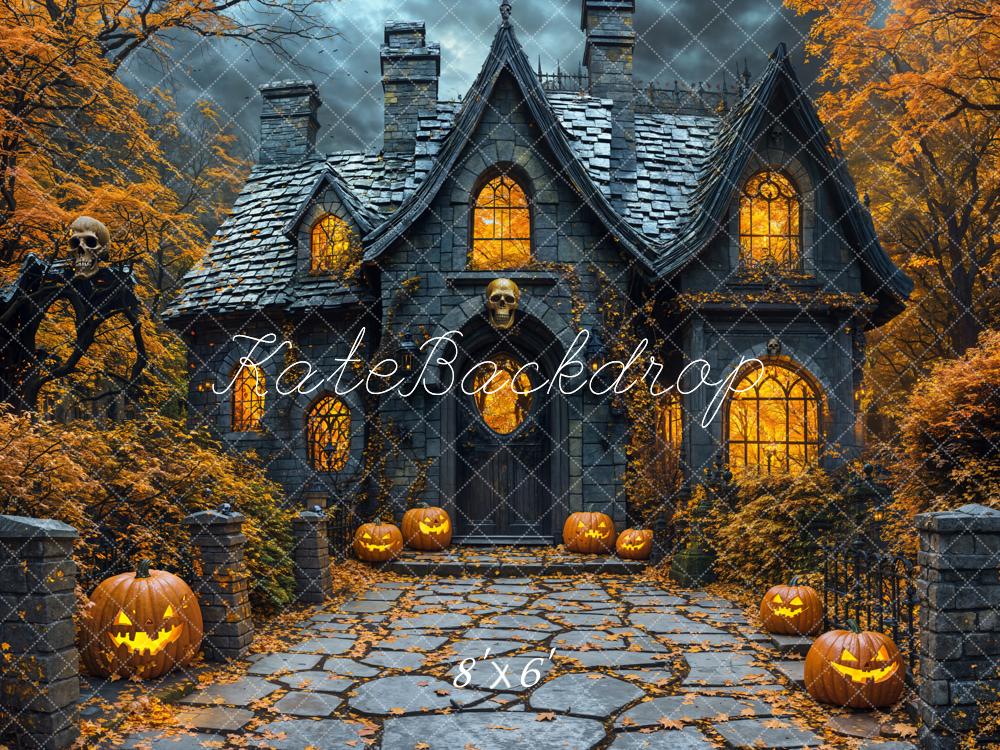 Halloween Casa Infestata Zucche Alberi d'Acero Sfondo Designed by Emetselch