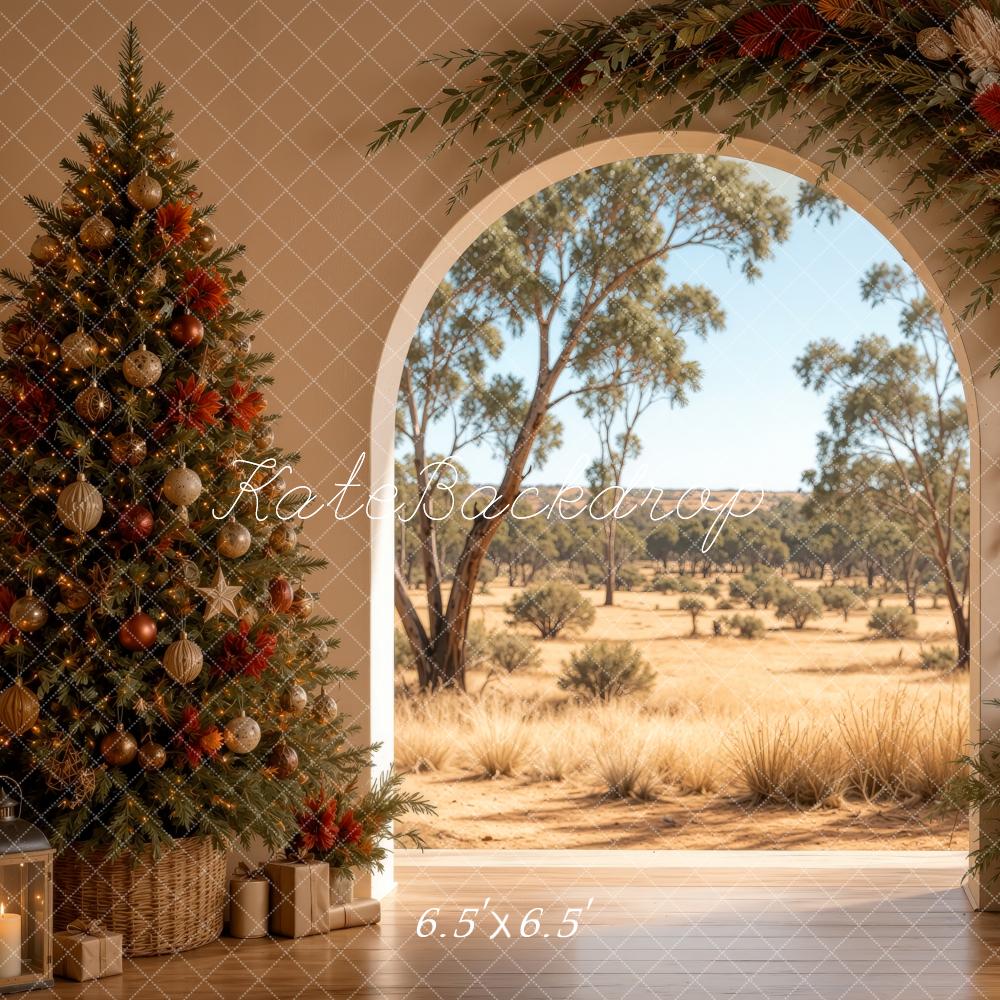 Kate Christmas Floral Arch Australian Outback Christmas Tree Printed Backdrop Designed by Ashley Ward