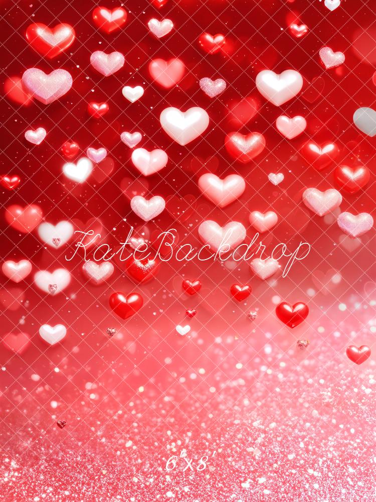 Kate Valentines Red Hearts Glitter Bokeh Backdrop Designed by Emetselch