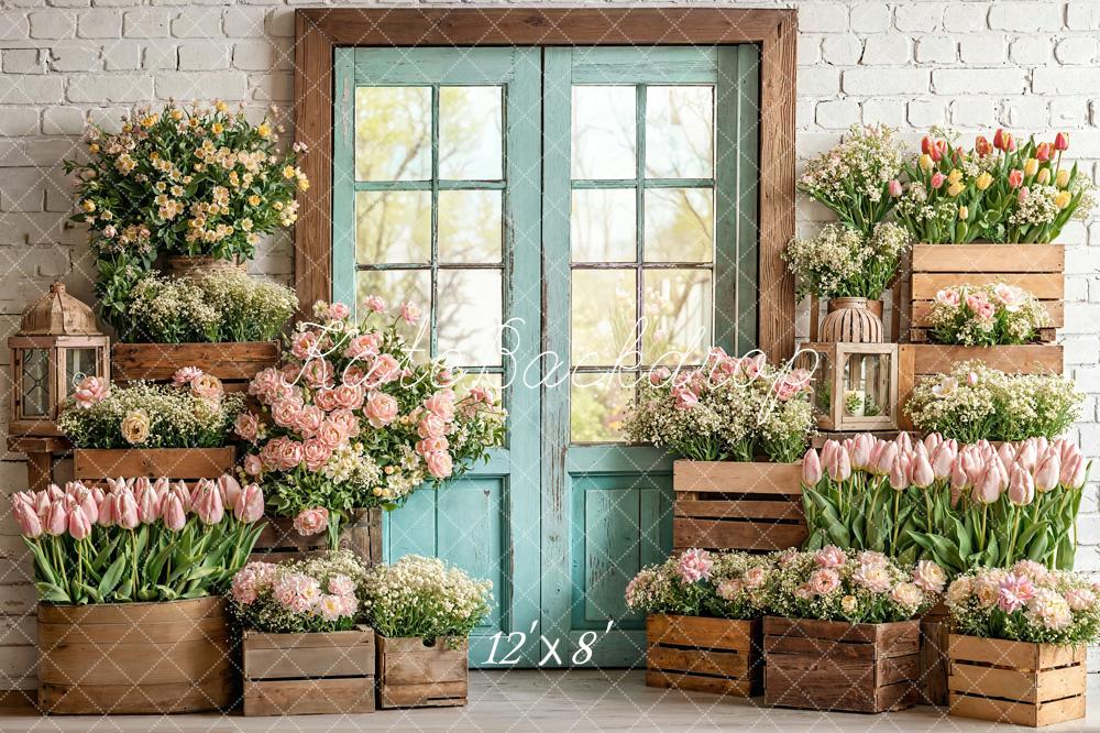 Kate Spring Flower Arch Wooden Crates Blue Door Backdrop Designed by Emetselch