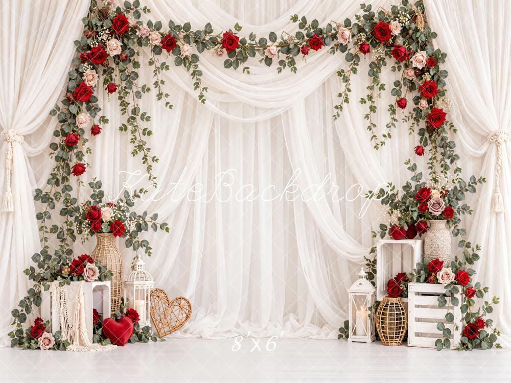 Kate Wedding Flower Arch Red Roses Printed Backdrop Designed by Emetselch