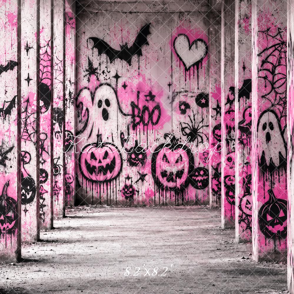 Kate Halloween Pink Graffiti Haunted Hallway Printed Backdrop Designed by Ashley Paul