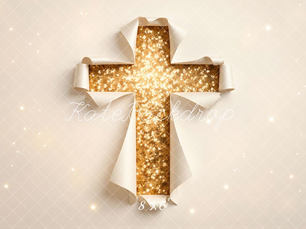 Kate Gold Glitter Cross Cutout Backdrop Designed by Mini MakeBelieve