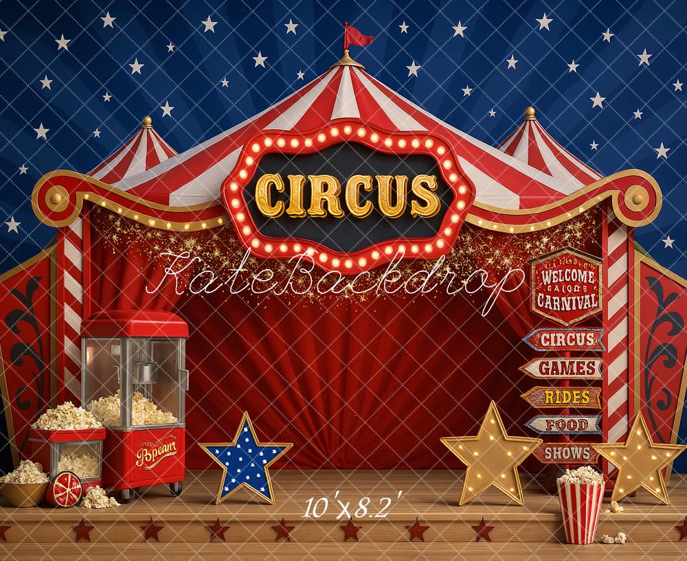 Kate Cake Smash Circus Carnival Popcorn Red Backdrop Designed by Ashley Paul