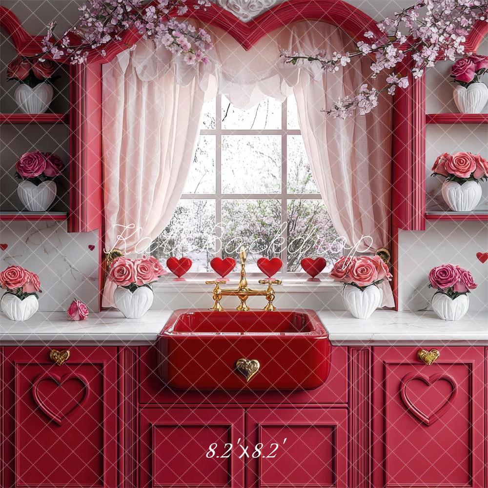 Kate Valentine's Red Heart Kitchen Roses Backdrop Designed by Mini MakeBelieve