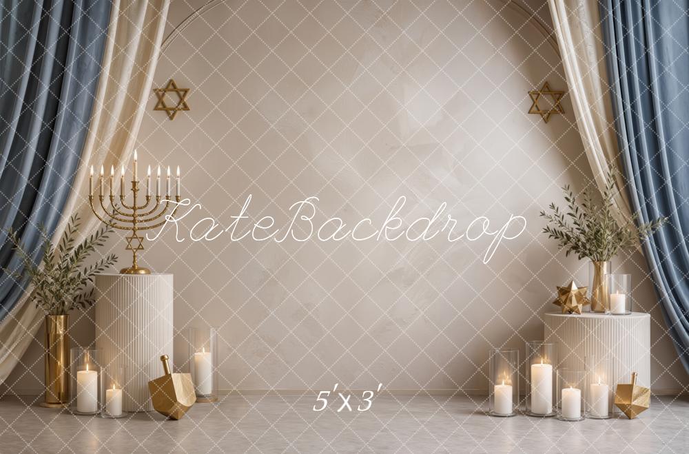 Kate Hanukkah Menorah Star of David Drapery Candles Printed Backdrop Designed by Ashley Ward