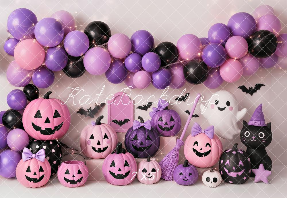 Kate Halloween Cake Smash Pumpkin Lanterns Ghost Backdrop Designed by Ashley Paul