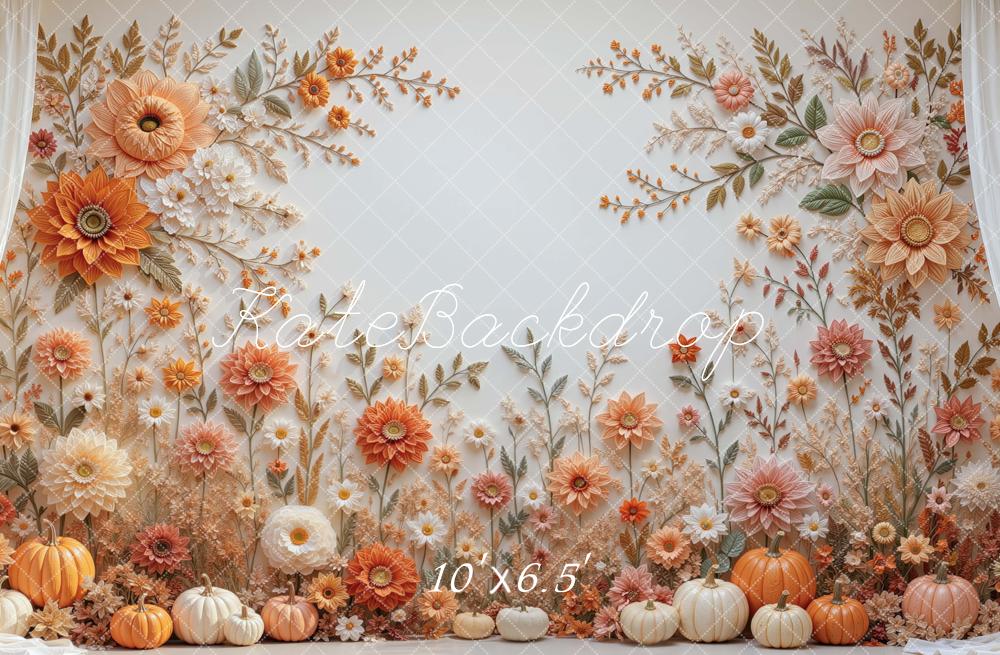Kate Fall Pumpkin Flower Wall Orange Printed Backdrop Designed by Mini MakeBelieve