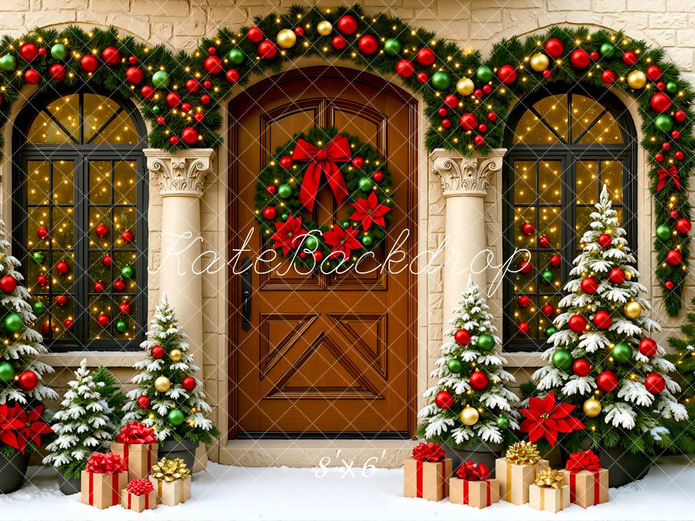 Guirnalda de Puerta Frontal de Navidad Wreath Árboles Nevados Fondo de Regalo Designed by Mini MakeBelieve