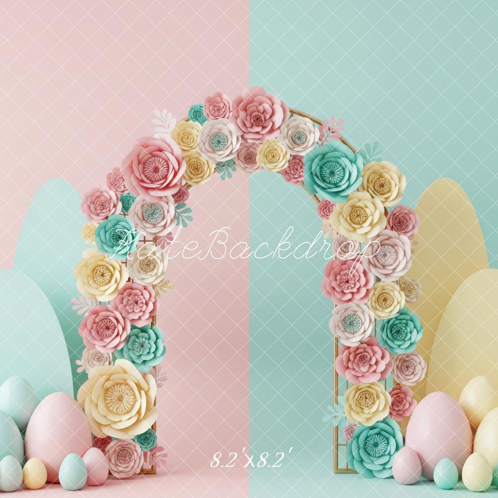 Kate Easter Flower Arch Pastel Eggs Printed Backdrop Designed by Patty Roberts