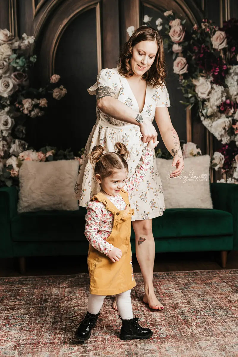 Kate Floral Arch Vintage Wood Door Backdrop Designed by Mini MakeBelieve