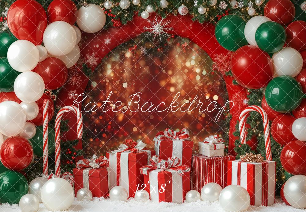 Kate Christmas Balloon Arch Candy Cane Gift Boxes Backdrop Designed by Emetselch