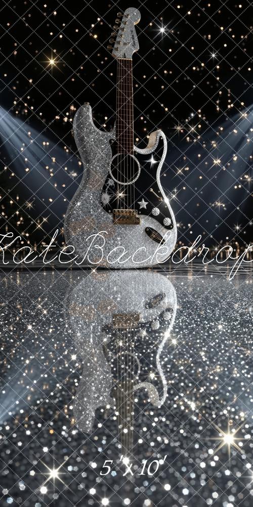 Kate Sweep Silver Glitter Guitar Stage Lights Printed Backdrop Designed by Emetselch