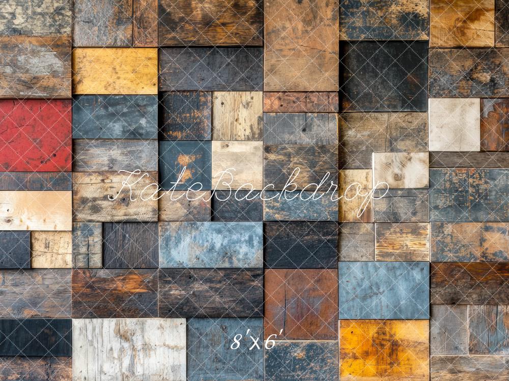 Kate Colorful Rustic Wood Block Wall Floor Backdrop Designed by Mini MakeBelieve
