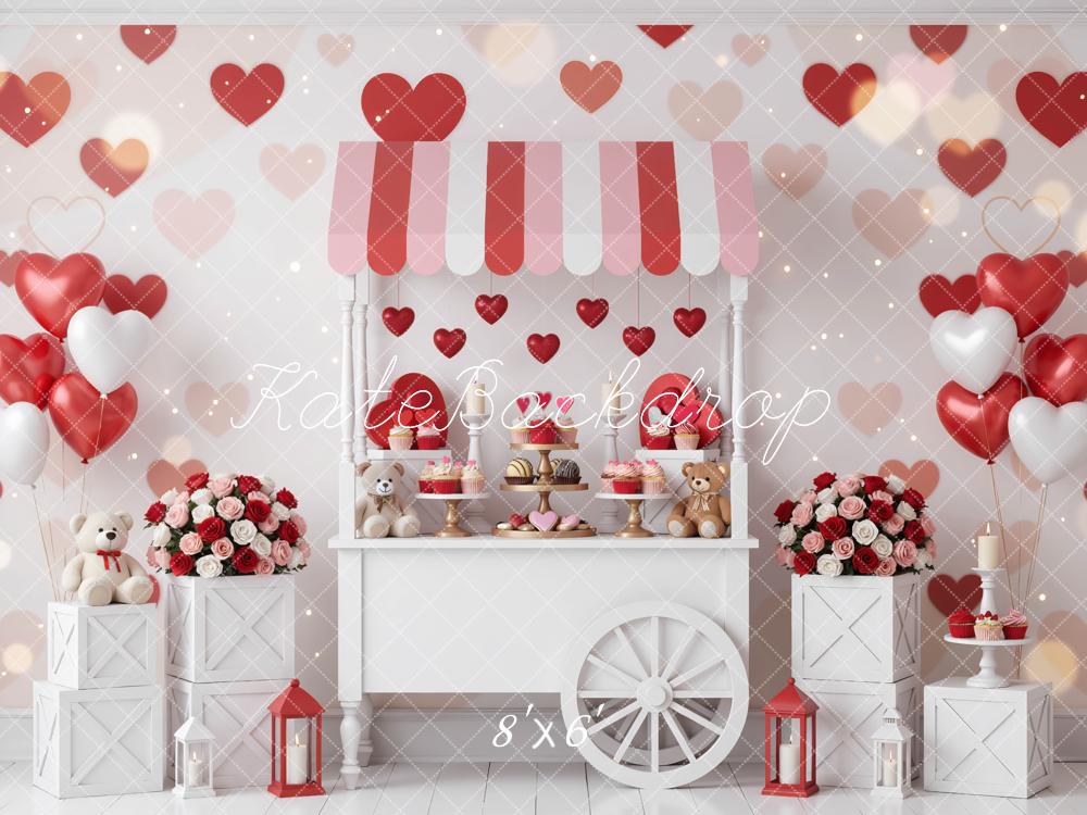 Kate Valentine's Day Candy Cart Heart Balloons Roses Backdrop Designed by Mini MakeBelieve