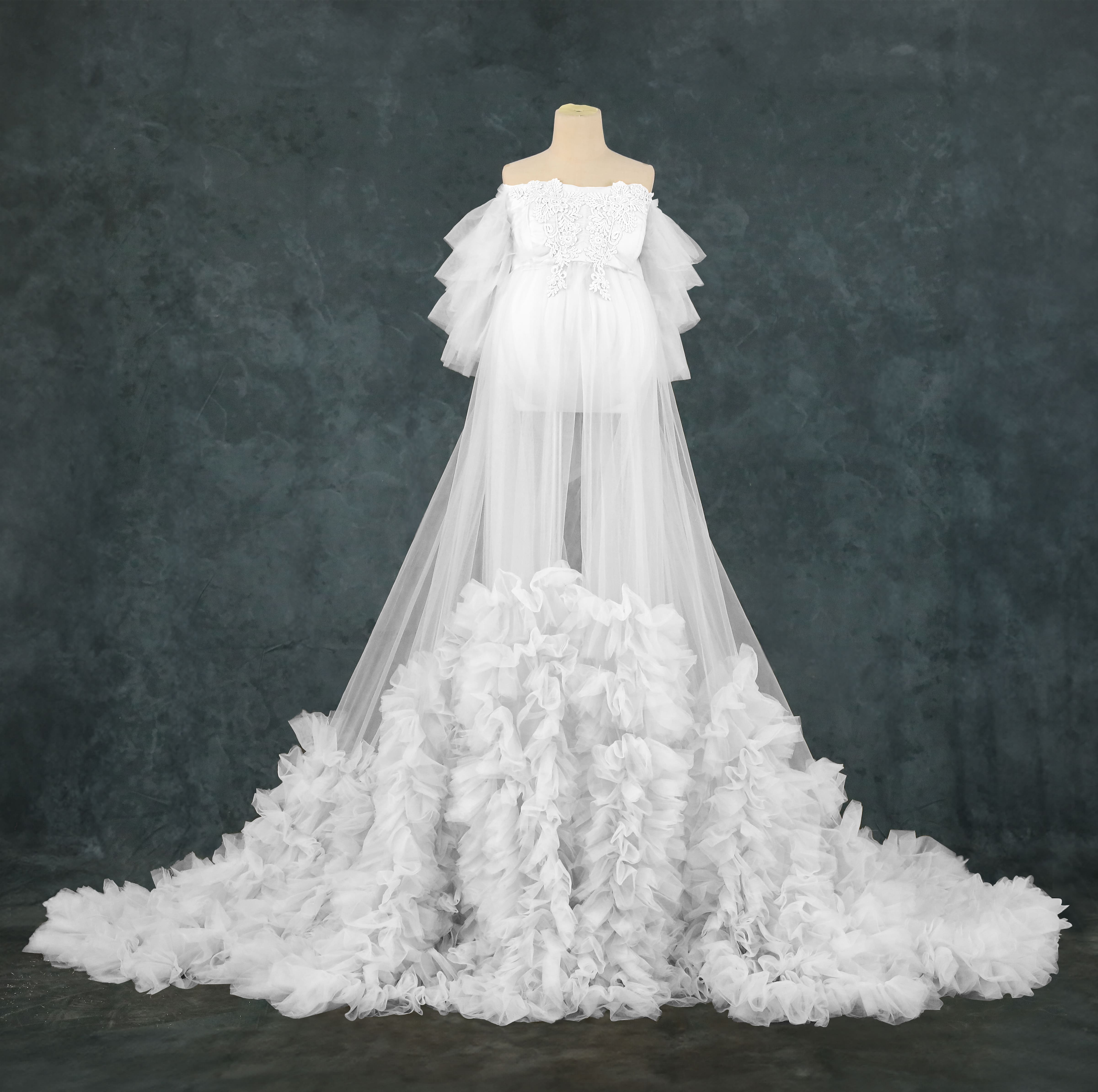 Mesh One Shoulder Trailing Multi Color Maternity Photoshoot Dress