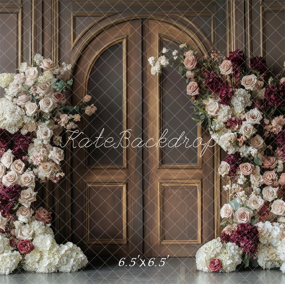 Kate Floral Arch Vintage Wood Door Backdrop Designed by Mini MakeBelieve