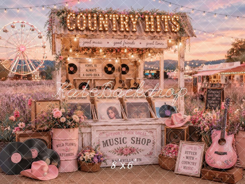 Kate Country Music Festival Sunset Stand Ferris Wheel Pink Printed Backdrop Designed by Ashley Paul